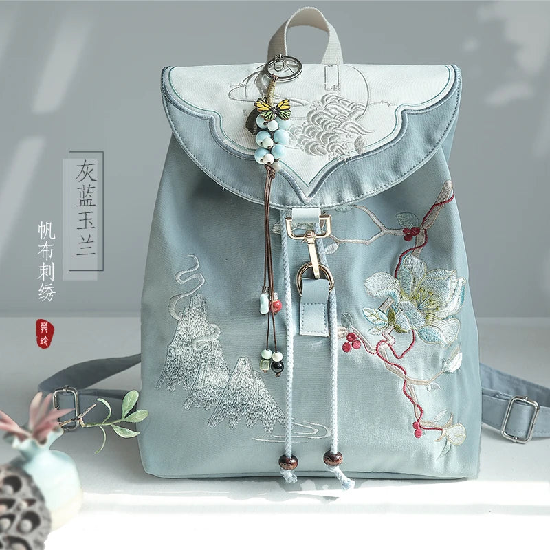 Mochila de 15 pulgadas estilo retro chino | Mochila bordada hecha a mano