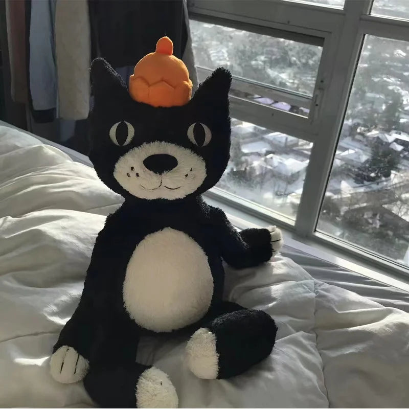 Cute Black and White Cat Plush Doll | Soft Healing Companion Pillow