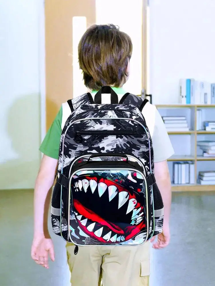 16" Shark Backpack Set for Boys | Cool School Bookbag & Lunch Box