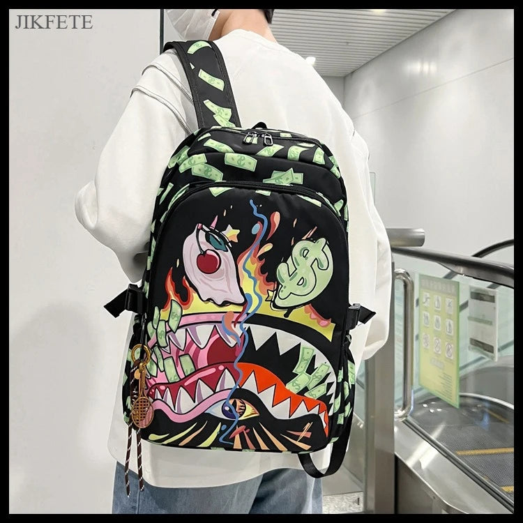 Stylish Shark Mouth Print Backpack | Versatile School & Travel Bag