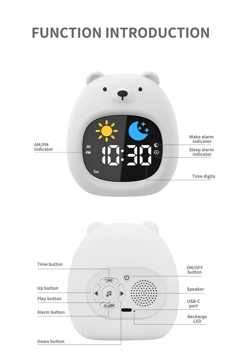 LED Night Light Alarm Clock for Kids | Musical Cat Design