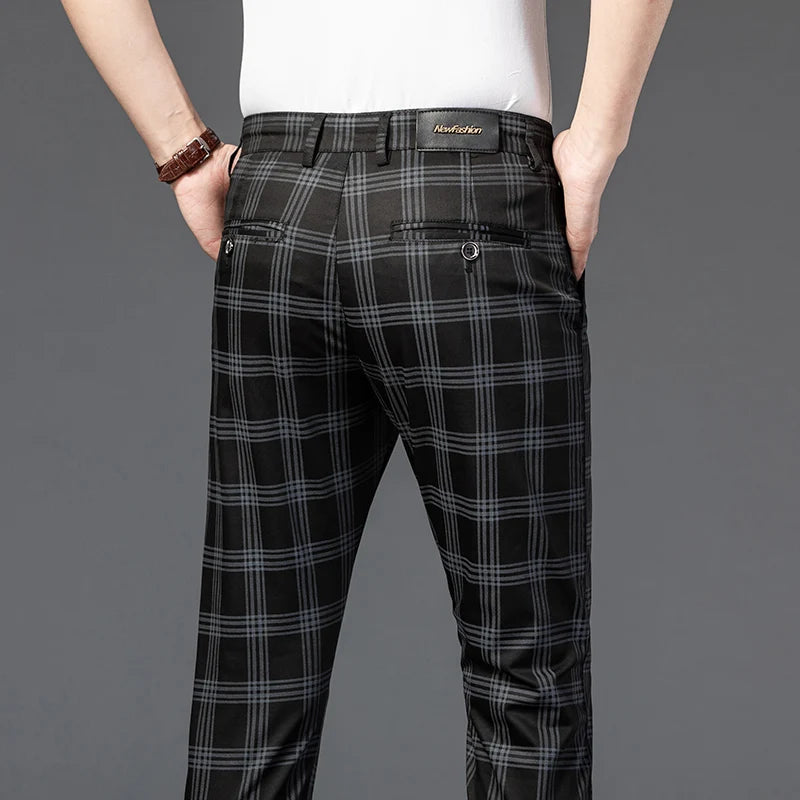 Men's Slim Cotton Plaid Pants | Casual Business Comfort Trousers