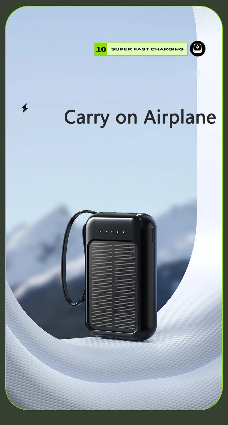 50000mAh Mini Solar Power Bank | Portable Charger with Cables