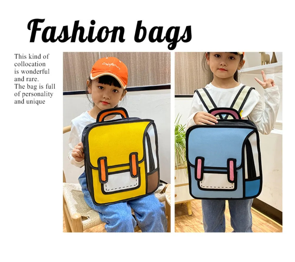Trendy 2D Comic Print Student Schoolbag | Adjustable Large Capacity Backpack