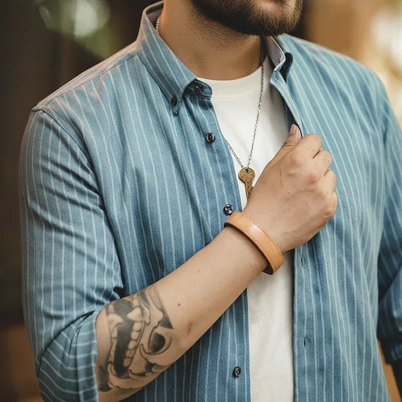 Men's Retro Vertical Stripe Long Sleeve Casual Shirt | Stylish Tops