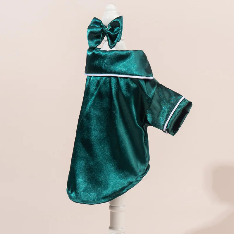 Cute Solid Color Pet Pajama Set with Flower Headband Accessories