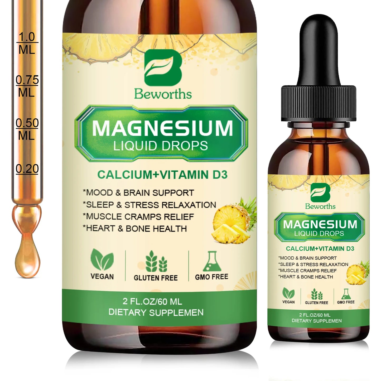 60ML Magnesium Glycinate Liquid Drops for Calm Mood & Sleep Health