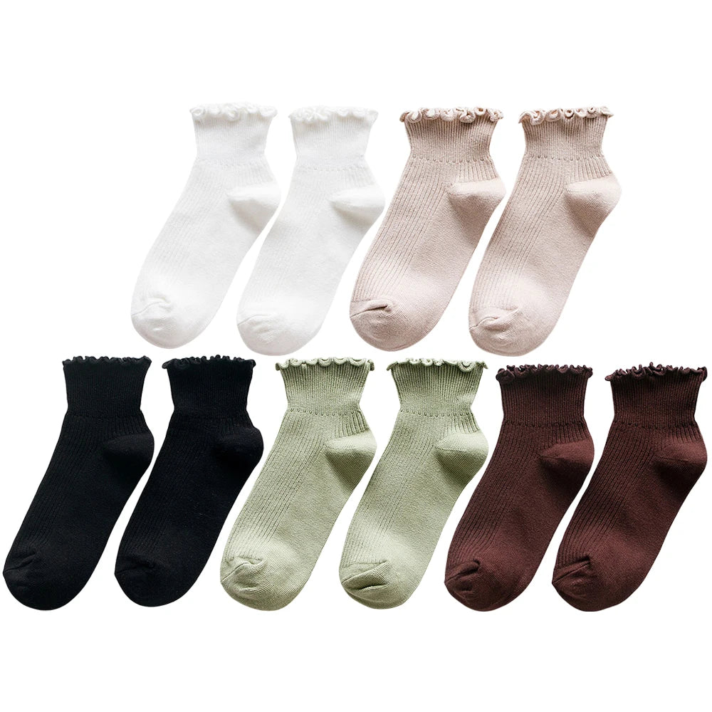 5 Pairs Women's Ruffled Ankle Socks | Stylish and Breathable