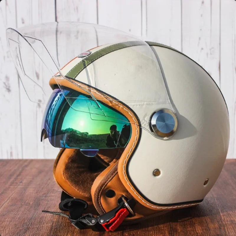 Unisex Open Face Motorcycle Helmet with Double Visors | Safe & Stylish