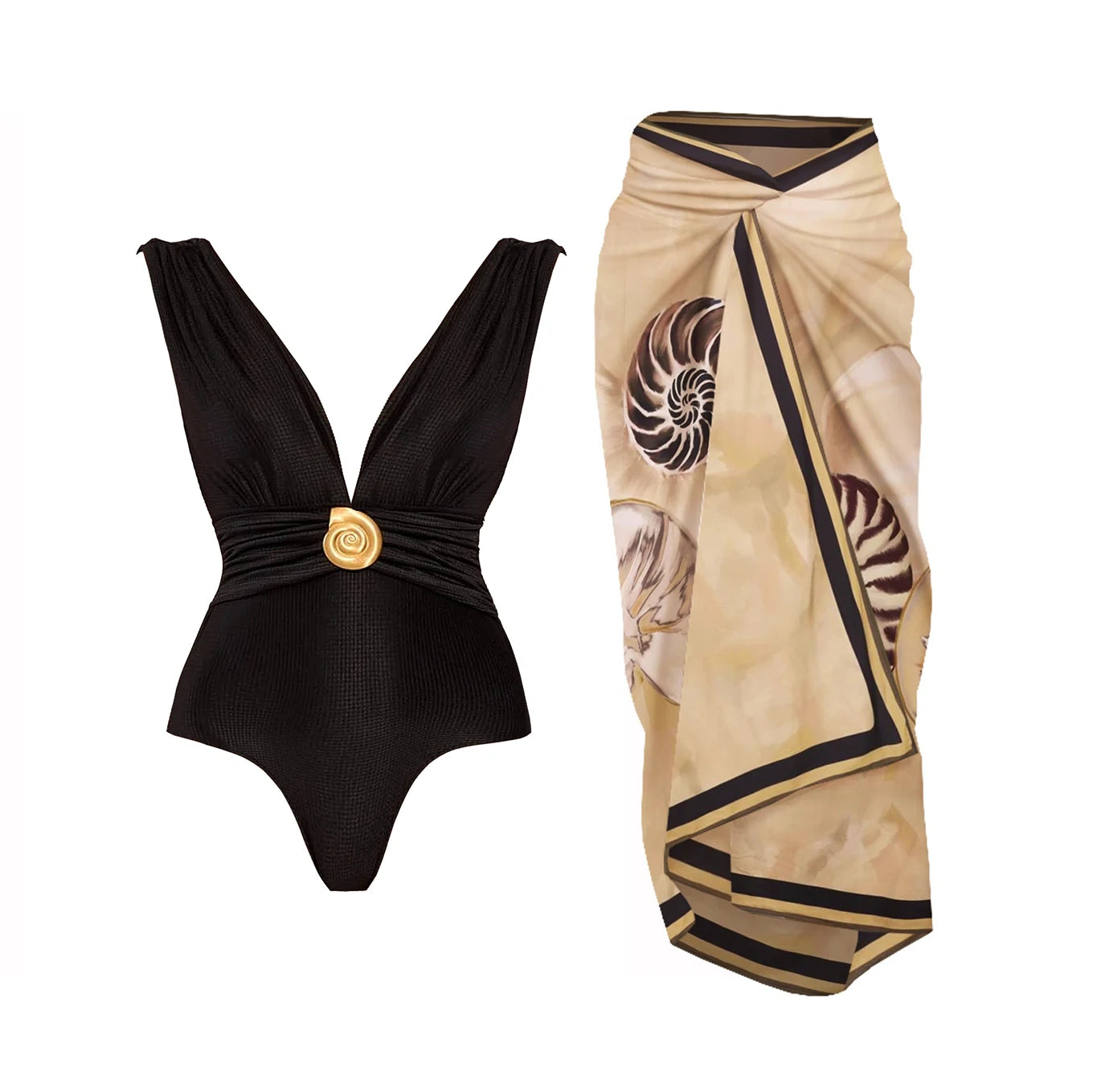 Deep V One Piece Swimsuit | Sexy Shiny High Waist Swimwear