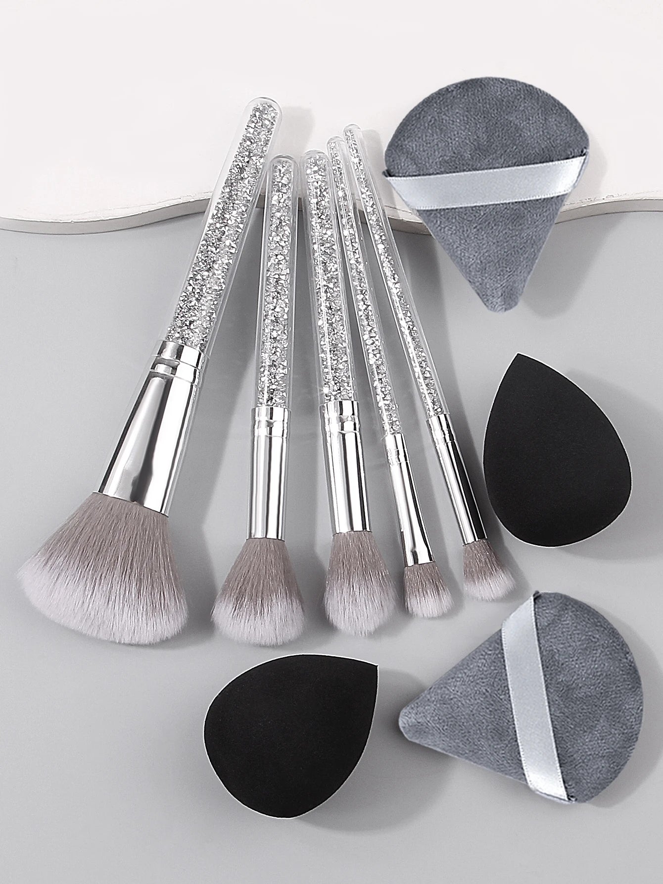 Diamond-Handled Makeup Brush Set & Sponges | Flawless Finish