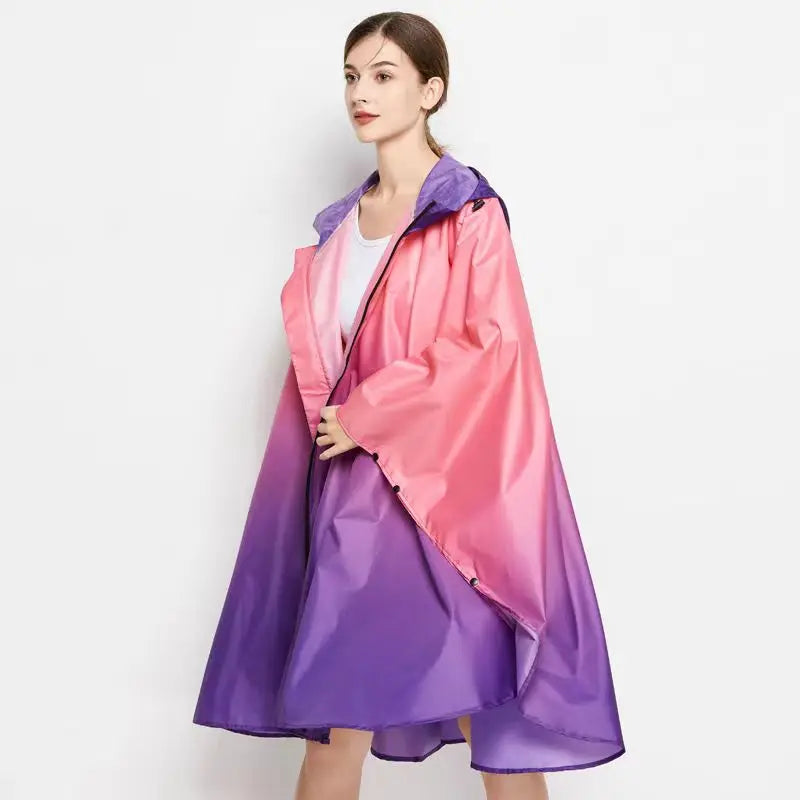 Big Size Women Gradient Color Raincoat | Lightweight Waterproof Cloak