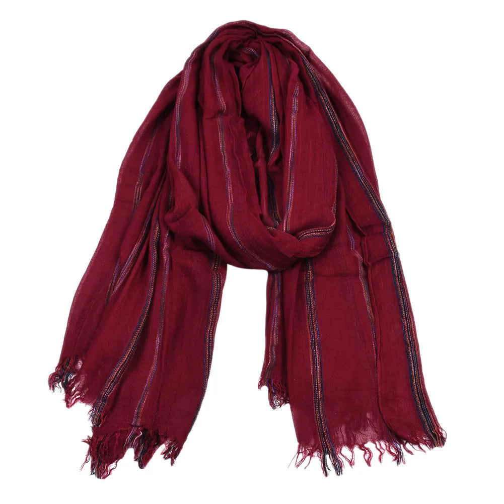 Cotton Linen Striped Men's Scarf | Warm Autumn Winter Accessories