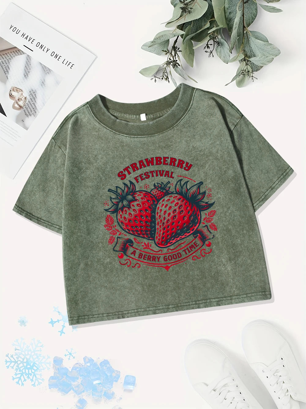 Women's Summer Cotton Crop Top | Casual Strawberry Print Tee