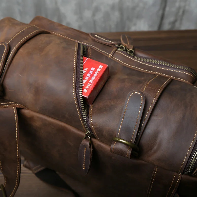 Retro Leather Vertical Backpack | Large Capacity Travel Bag for Men