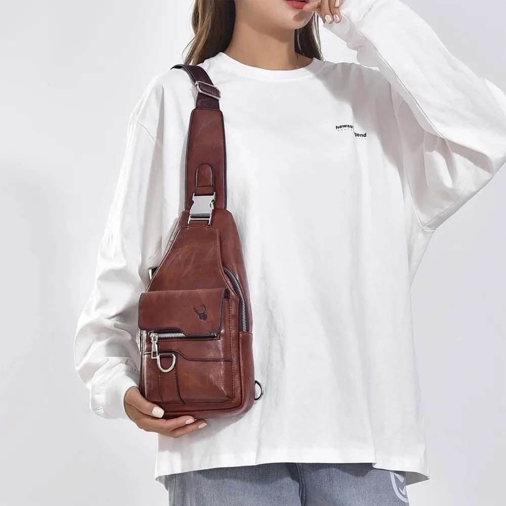 Men's PU Leather Sling Bag - Stylish Crossbody Chest Backpack