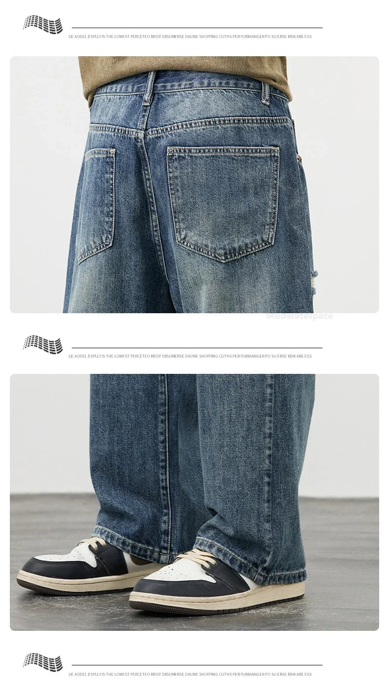 Men's Vintage Baggy Jeans | Distressed Y2K Straight Pants