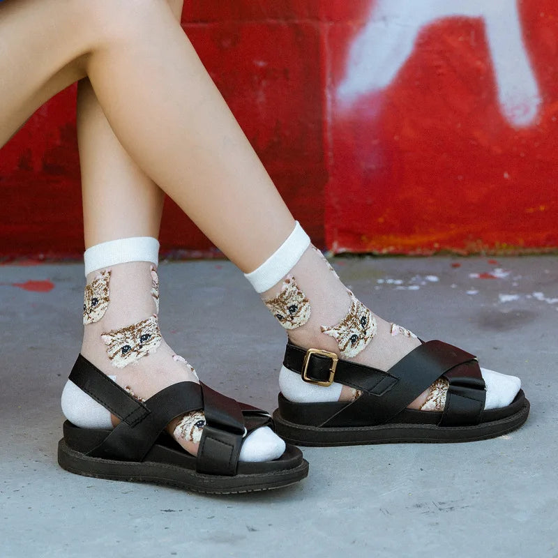Trendy Women’s Transparent Cat Socks | Cute Kawaii Summer Fashion