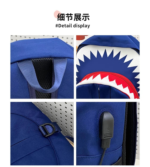 Luminous Shark Mouth Backpack | Large Capacity USB Laptop Bag