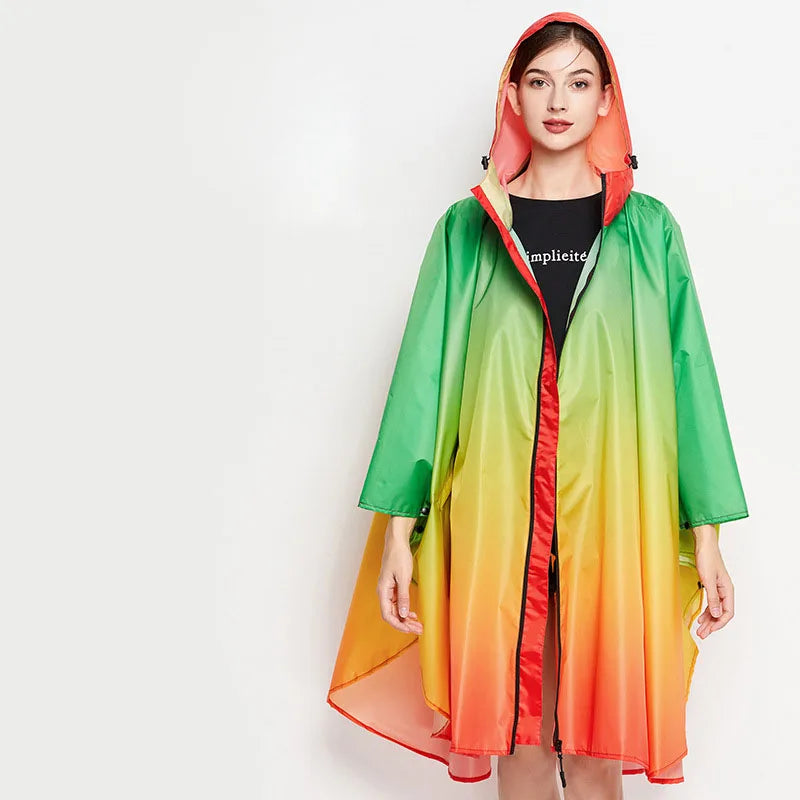 Big Size Women Gradient Color Raincoat | Lightweight Waterproof Cloak