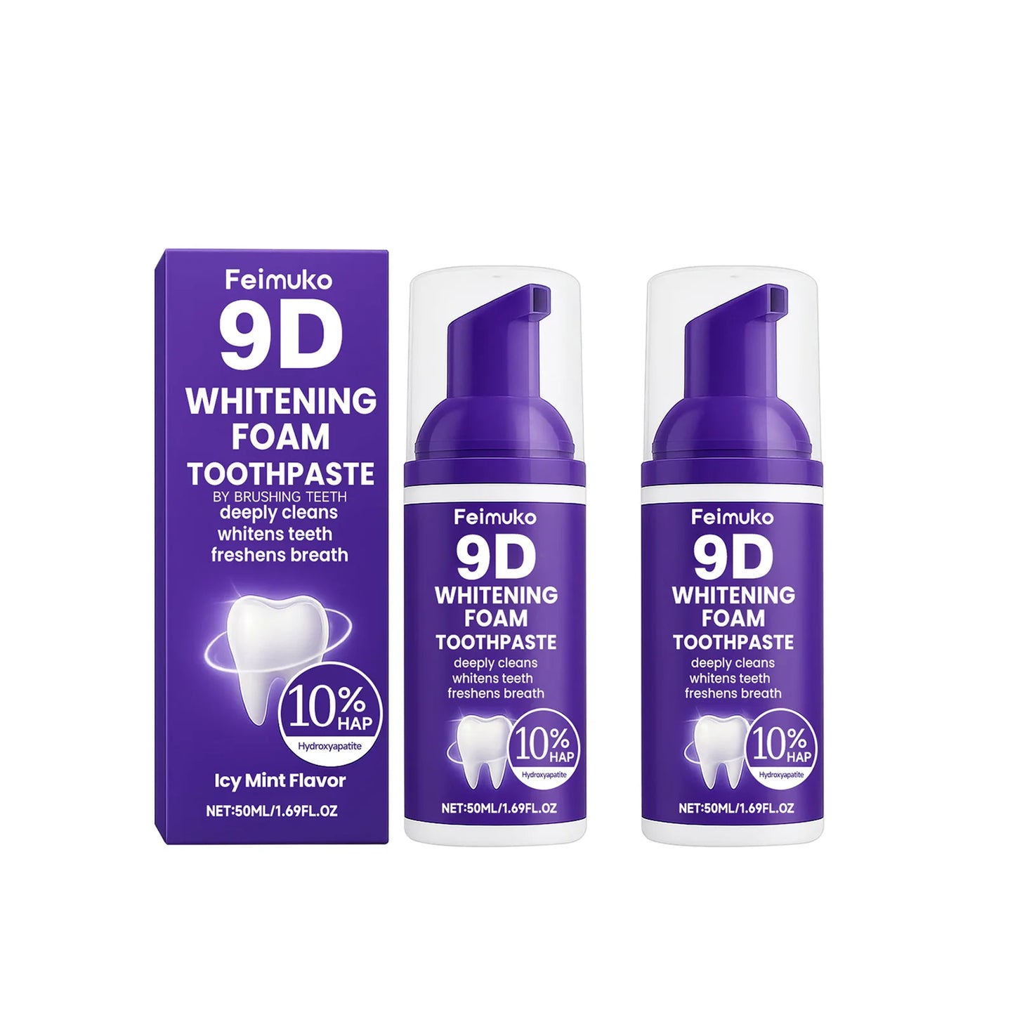 9D Purple Tooth Mousse WHITENING FOAM TOOTHPASTE 10% Hydroxyapatite Fresh Breath Travel Teeth Whitening Stain Removal Oral Care