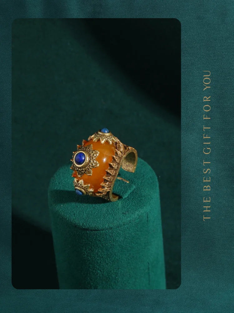 Vintage Sun Ring with Yellow Stone | Elegant Antique Jewelry