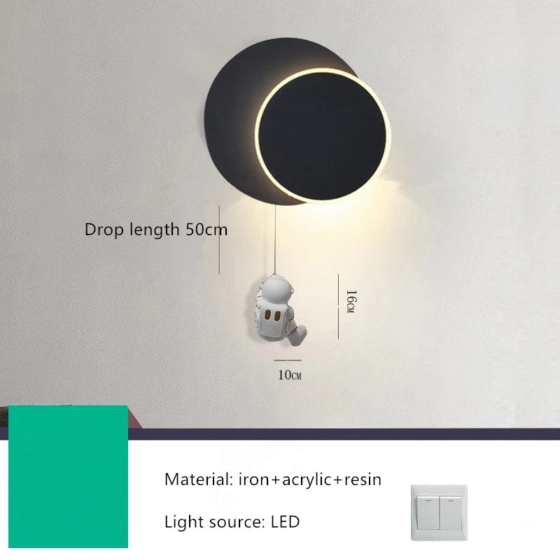 Creative LED Astronaut Moon Wall Lamp for Kids' Rooms