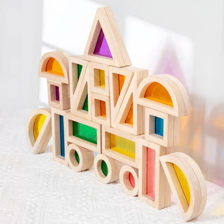 Kids Rainbow Wooden Acrylic Blocks | Creative Shape Learning Toys