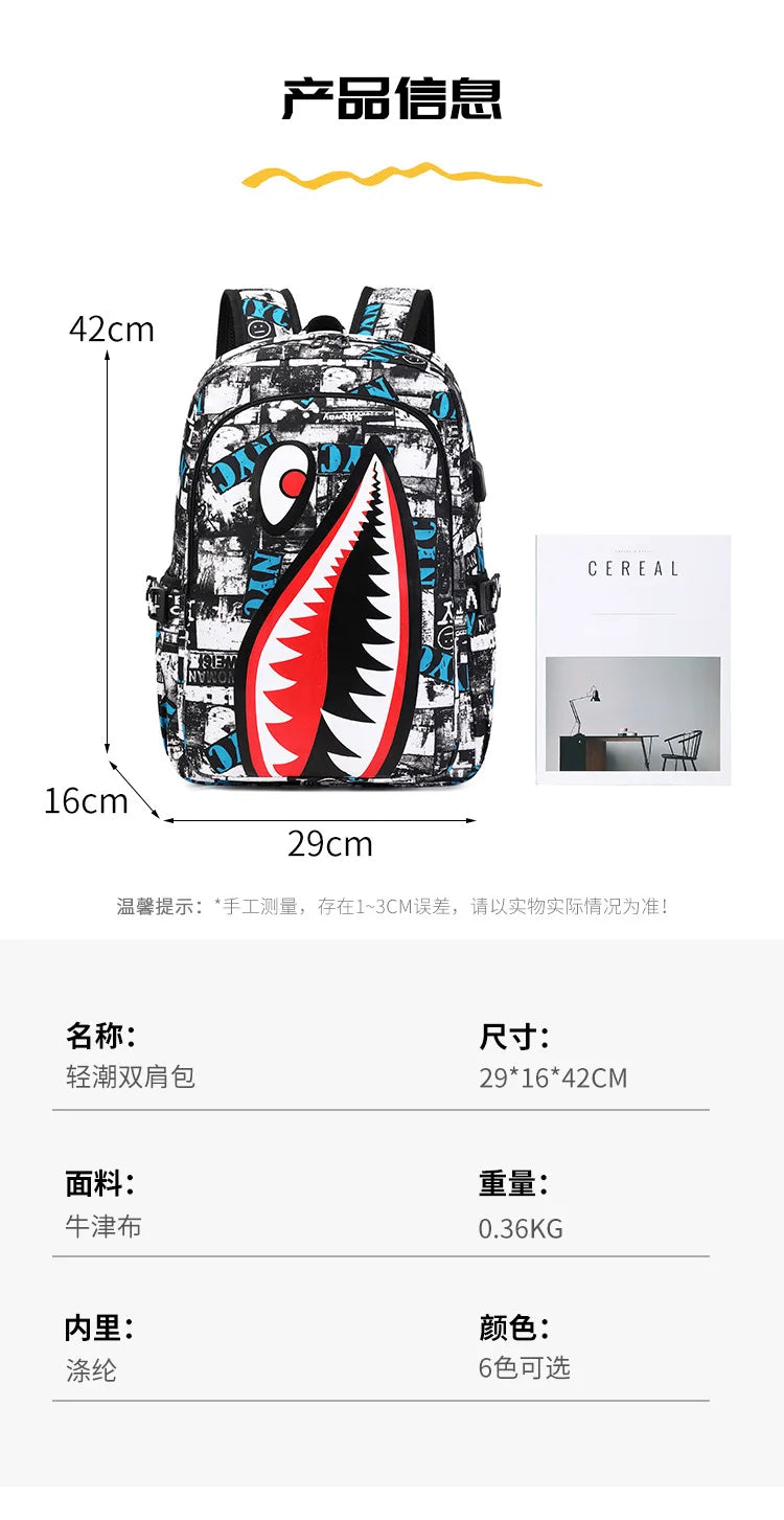 Cartoon Shark Print Backpack | Perfect for Primary School Students