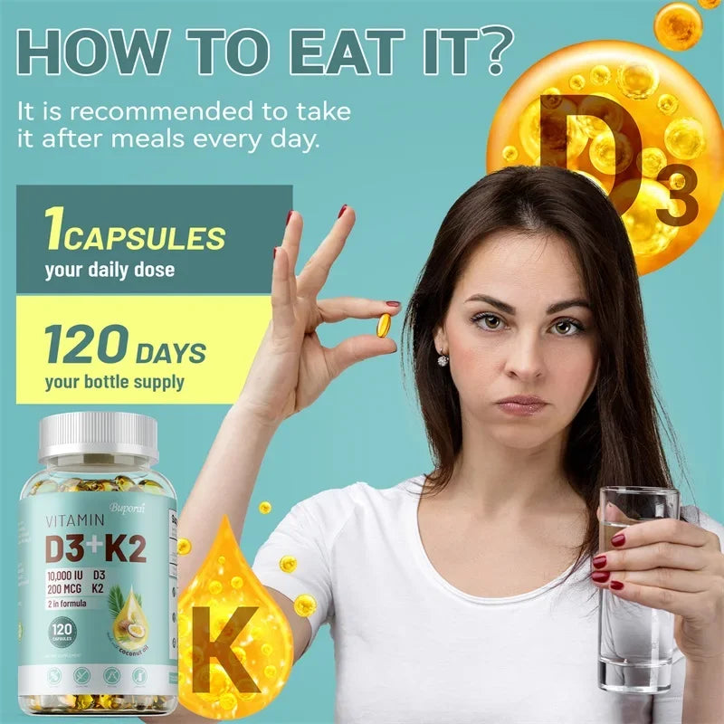 Vitamin D3 & K2 Immune Support Supplement | Bone, Joint & Skin Health