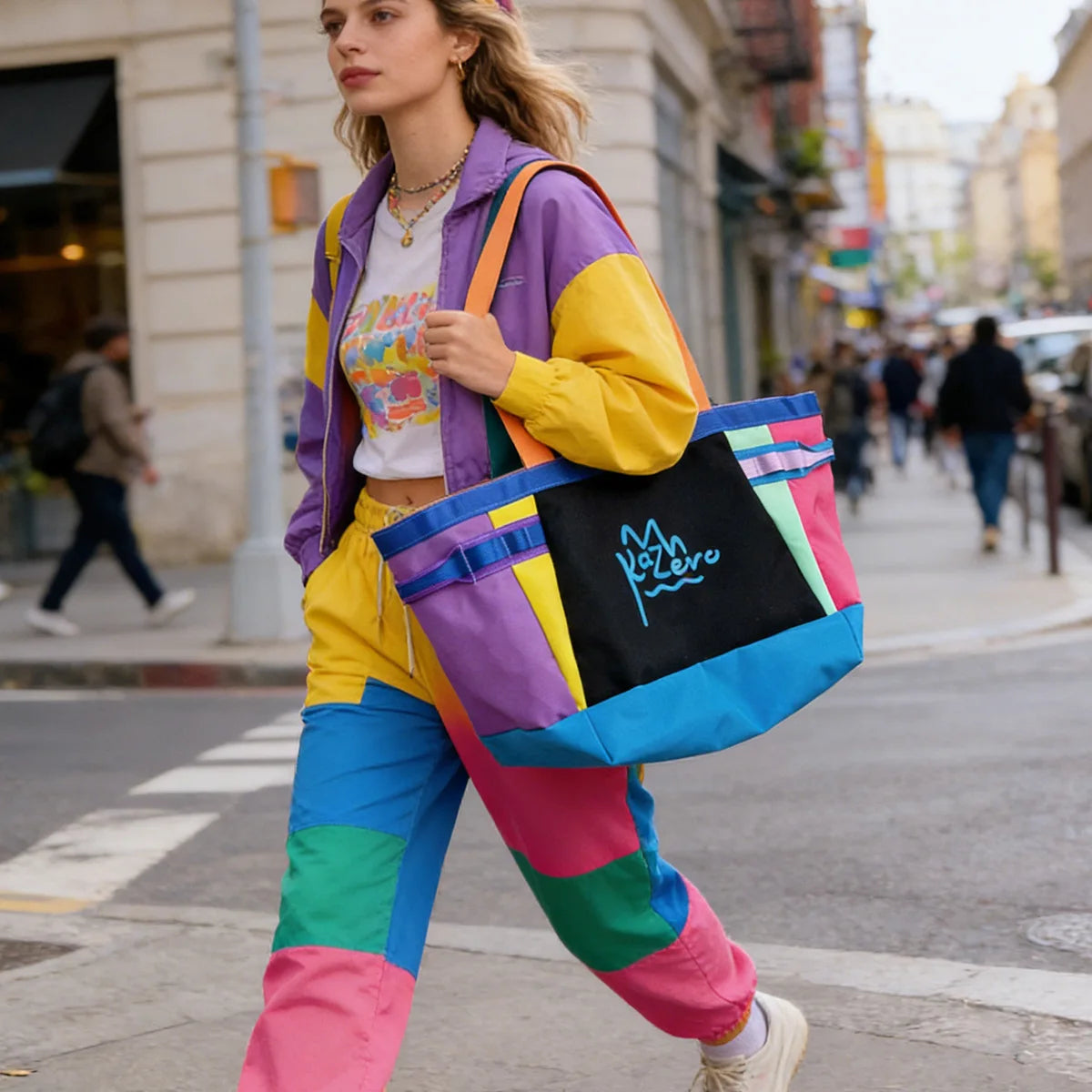 Dopamine Sporty Women Tote Bag Colorblock Logo Shoulder Bag Layered Large Capacity Multi Function Handbag for Commute Sports