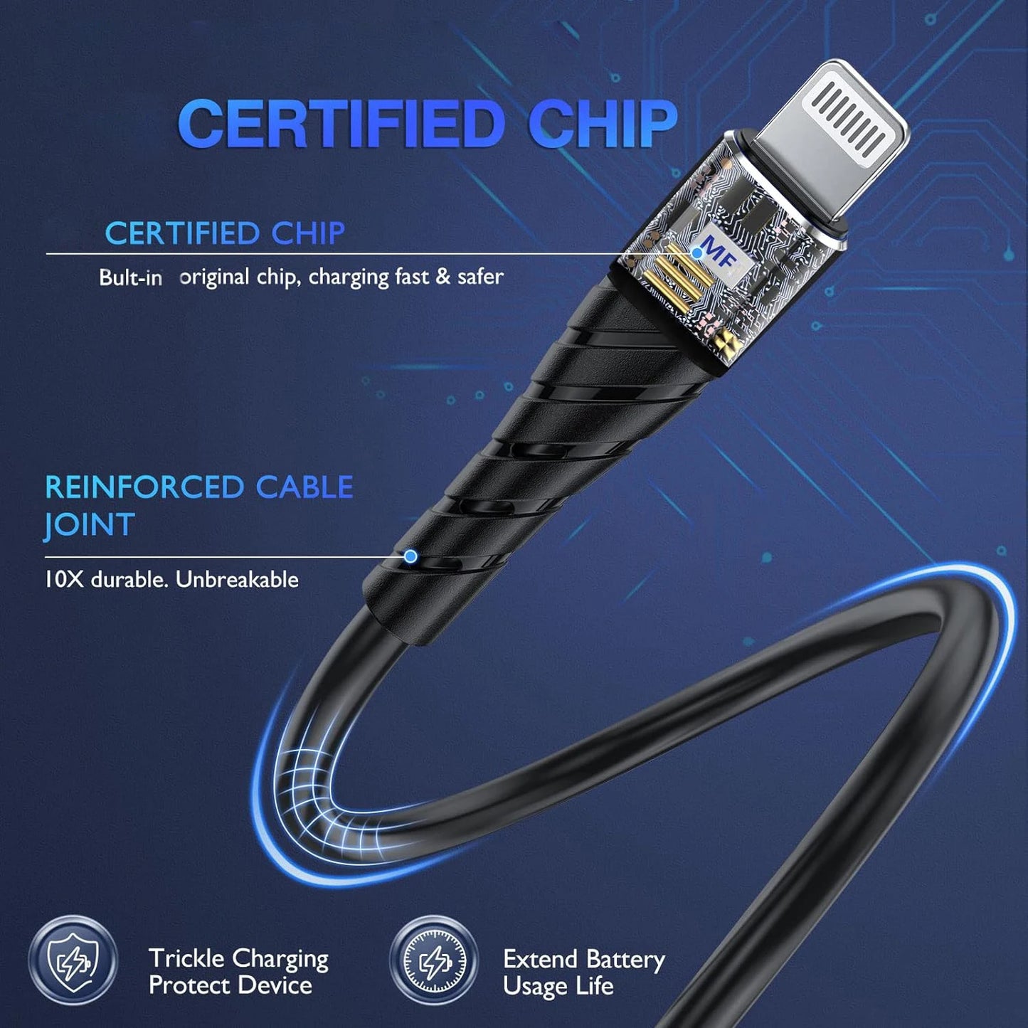 Fast Charging USB Cable | 3A for iPhone and iPad | 2m Length