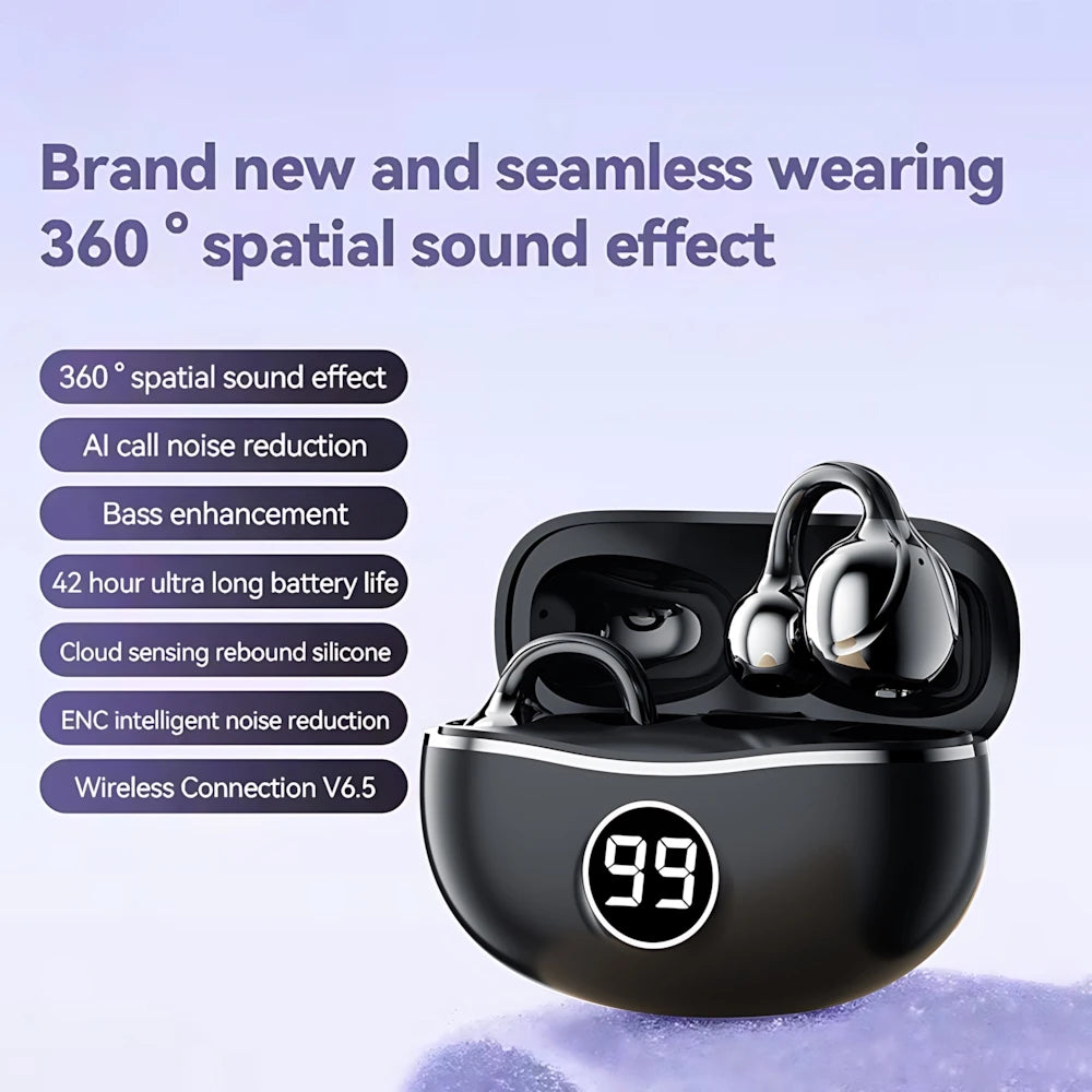 Bluetooth 5.3 Wireless Ear Clip Earphones | Noise Reduction Sports Earbuds