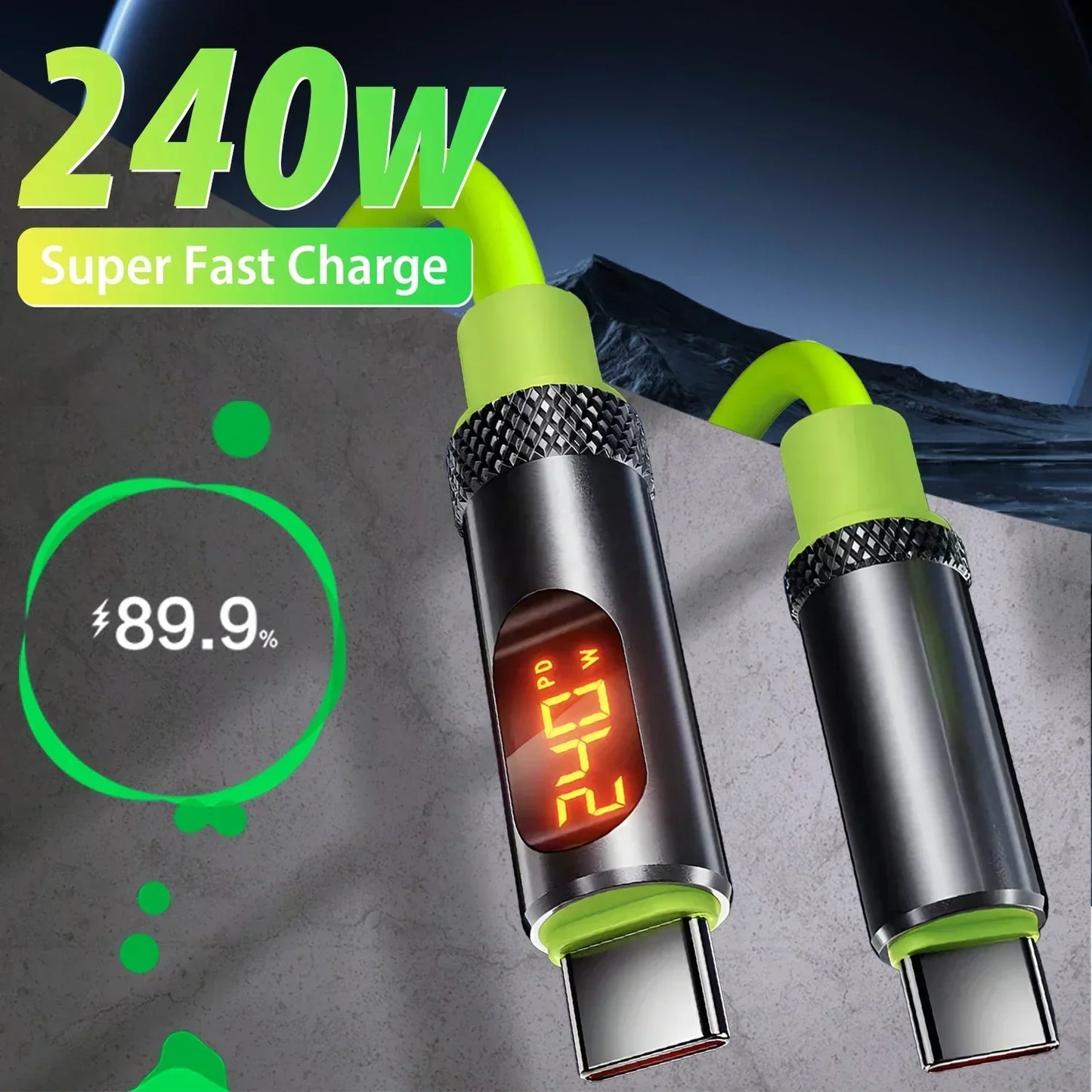USB C Fast Charging Cable with LED Display | 100W & 240W