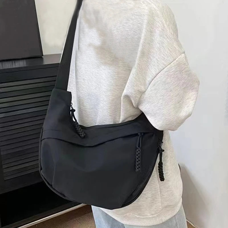 Casual Women's Nylon Crossbody Bag, Large Capacity Hobo Shoulder Purse with Adjustable Strap, Black/White/Khaki for Daily Use
