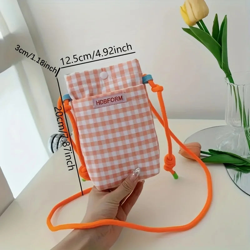 Trendy Small Checkered Mobile Phone Crossbody Bag | Fashionable Mini Shoulder Bag