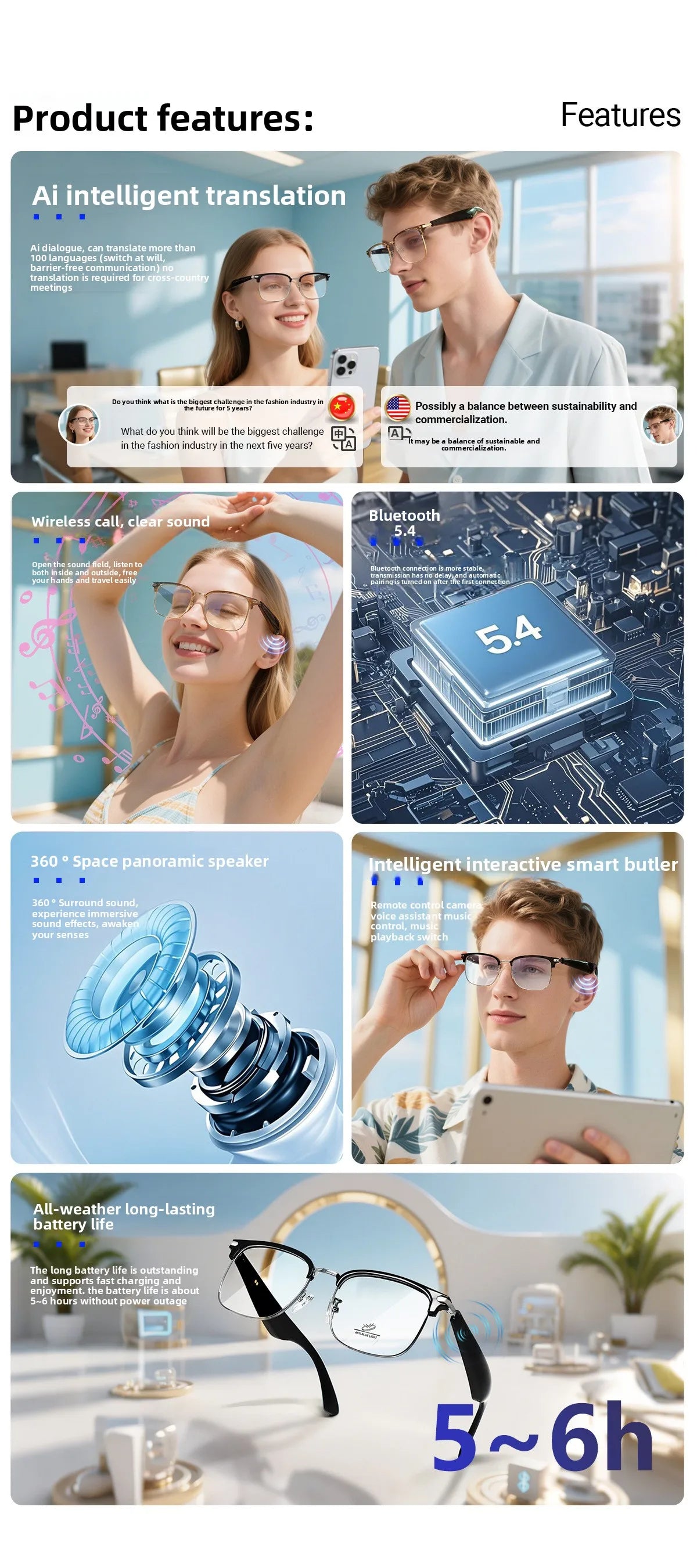 Cutting-Edge Bluetooth Smart Glasses | Real-Time Translation for Travel 2026