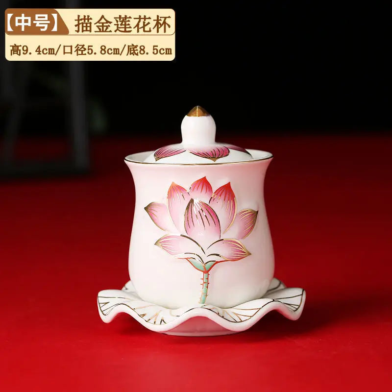Lotus Cup Relief Ceramic Tea Cup | Elegant Guanyin Tea Set