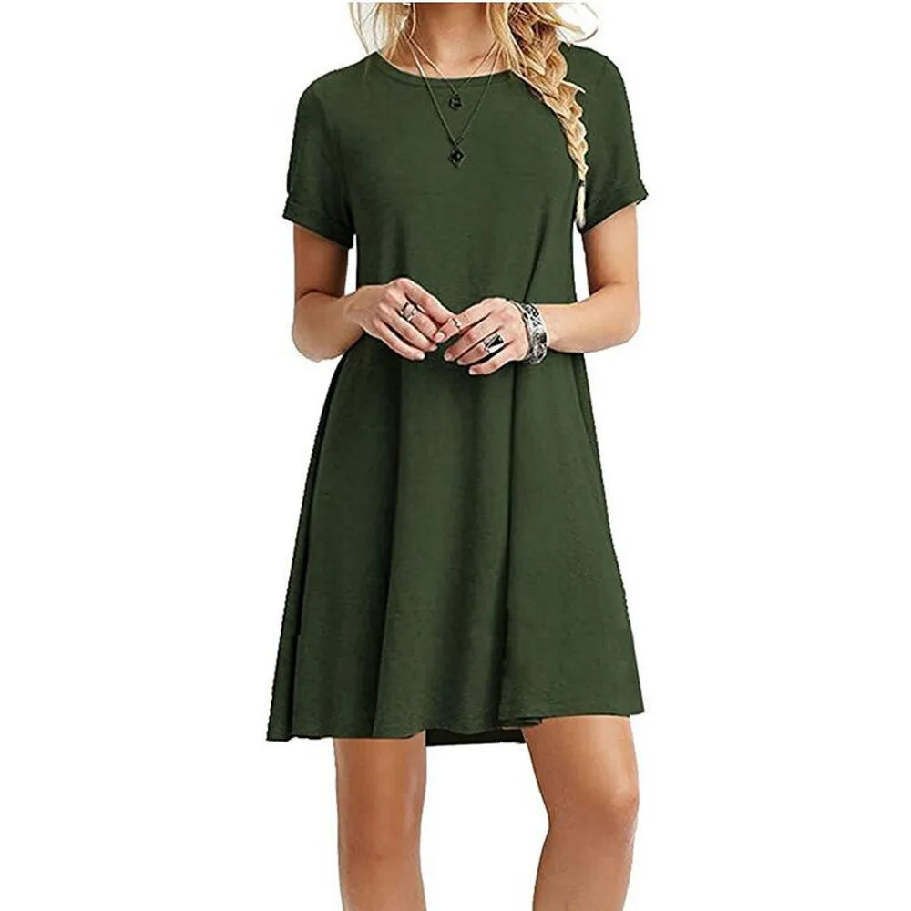 Chic Summer Solid Color Mini Dress | Casual A-Line Style