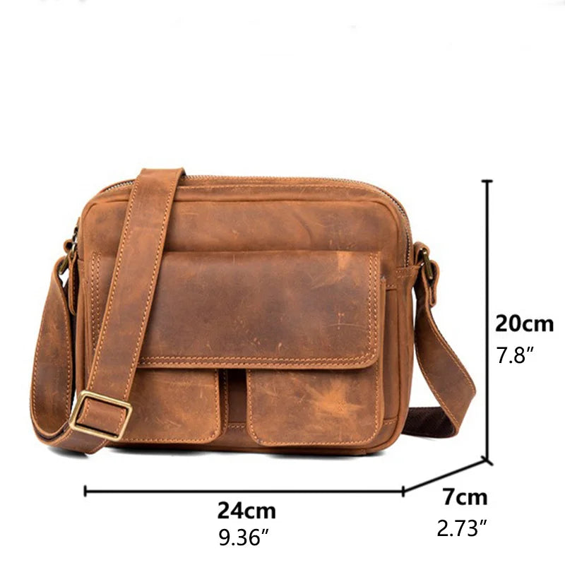Handmade Crazy Horse Leather Crossbody Small Backpack for Men