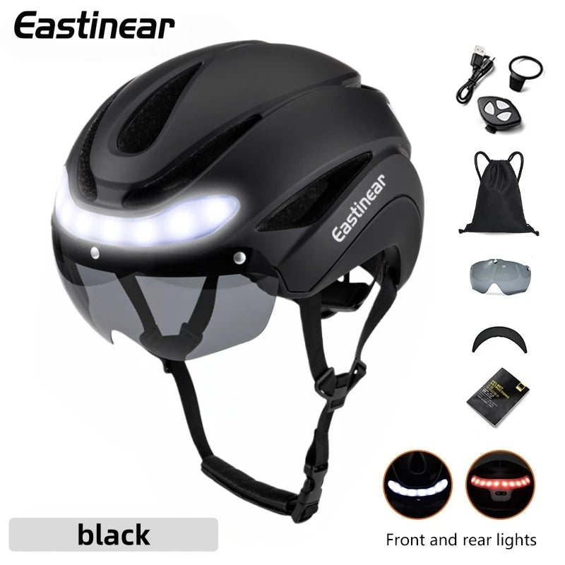 Ultralight Road Bicycle Helmet with LED Lights & Magnetic Goggles