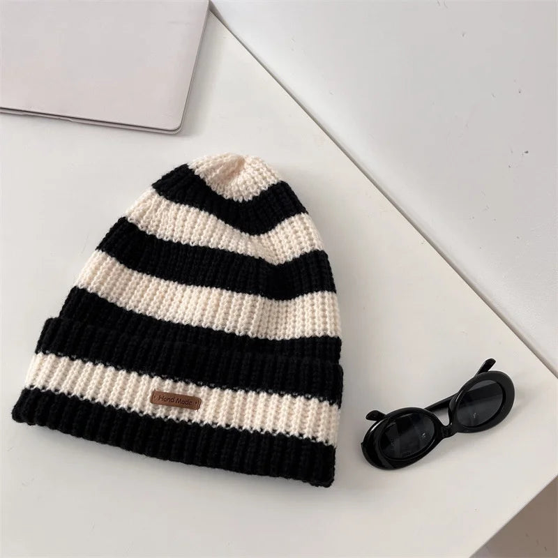 Unisex Winter Knitted Beanie Hat | Trendy Stripe Cotton Cap