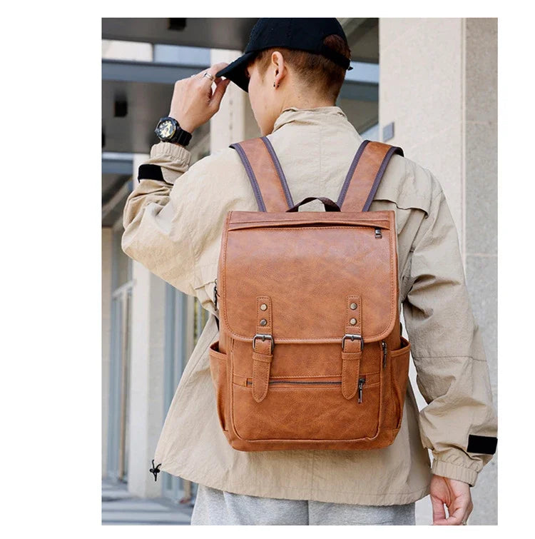 Large Capacity Vintage Men's Backpack | Stylish PU Leather Bag