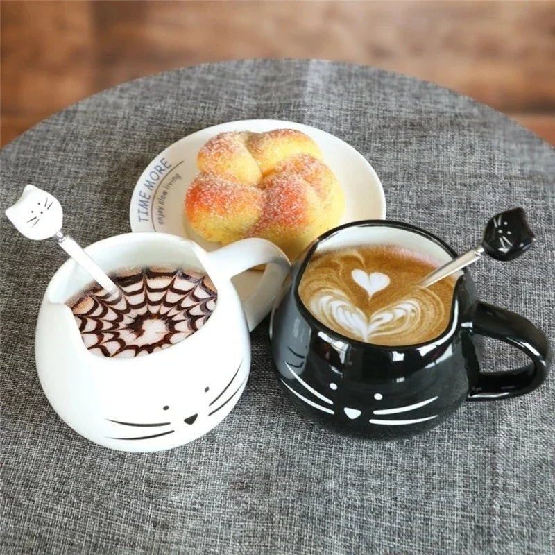 Cute Cartoon Cat Ceramic Coffee Mug with Spoon | Perfect Gift