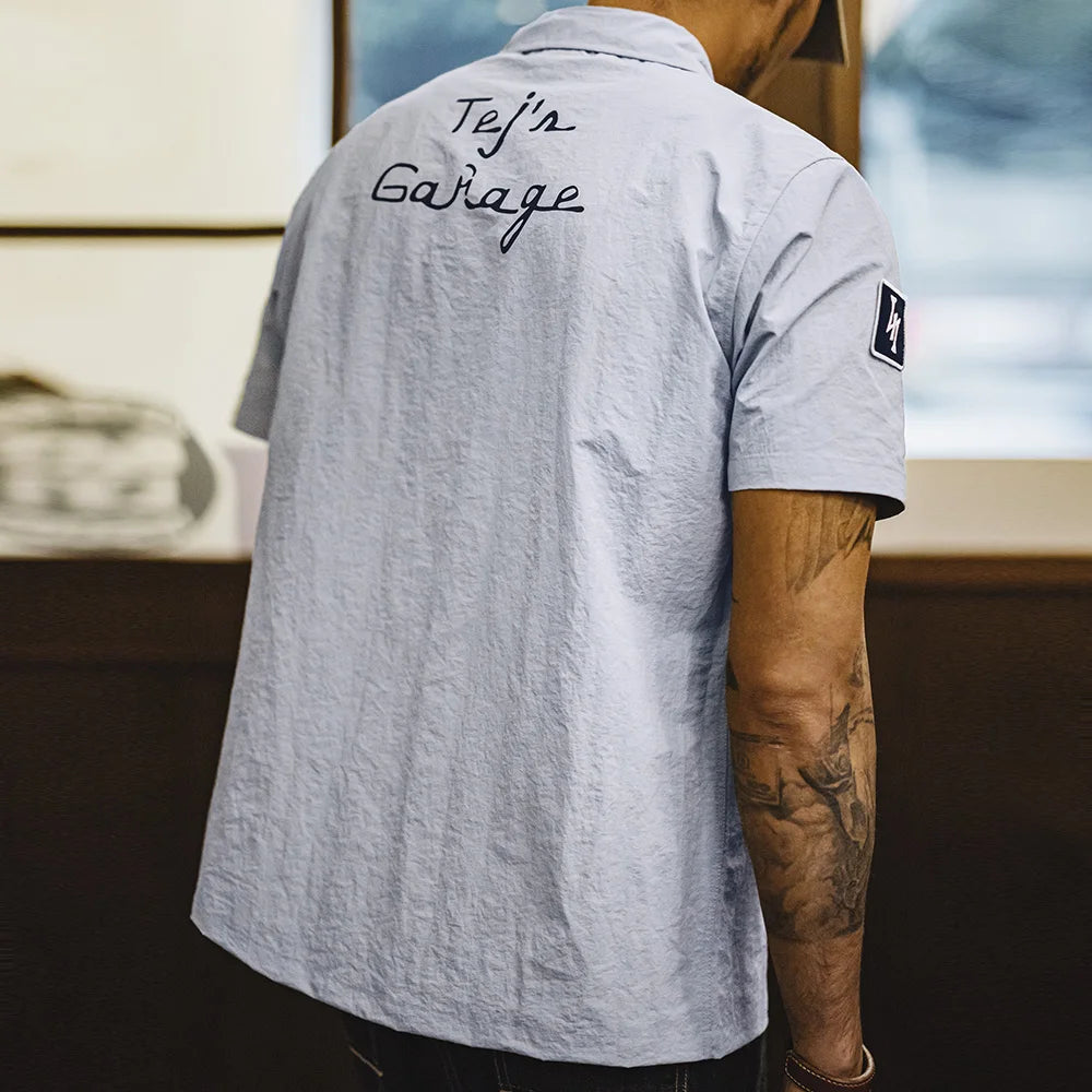 Men's Gray Printed Cuban Collar Shirt | Lightweight Summer Top