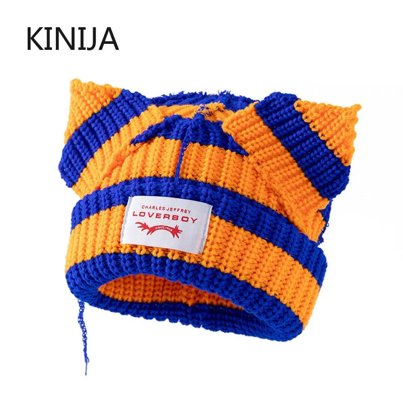 Unisex Cat Ear Beanie | Warm Crochet Knitted Skullies Hat