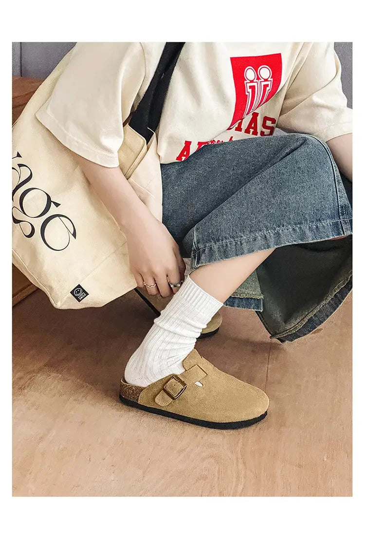 Cow Suede Cork Mules Slippers for All Seasons | Comfortable Clogs
