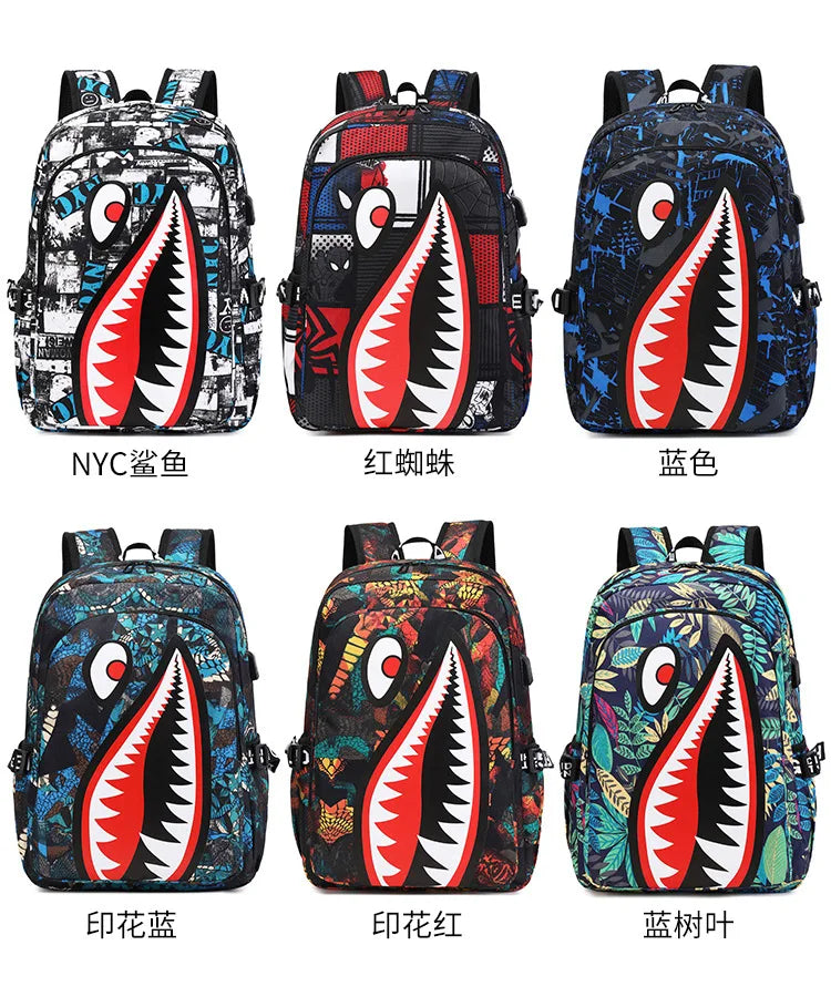 Cartoon Shark Print Backpack | Perfect for Primary School Students