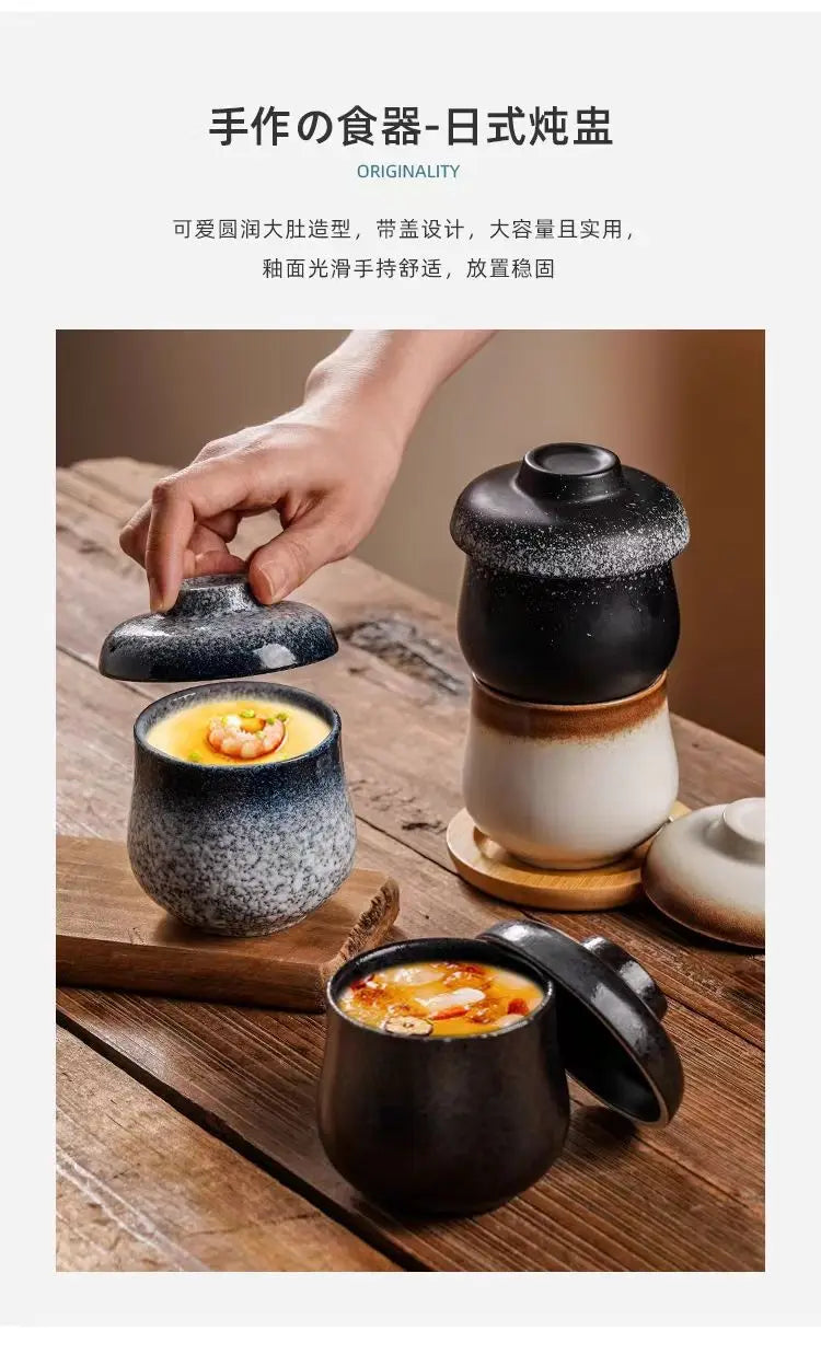 Japanese Ceramic Small Stew Pot Set | Creative Tableware for One