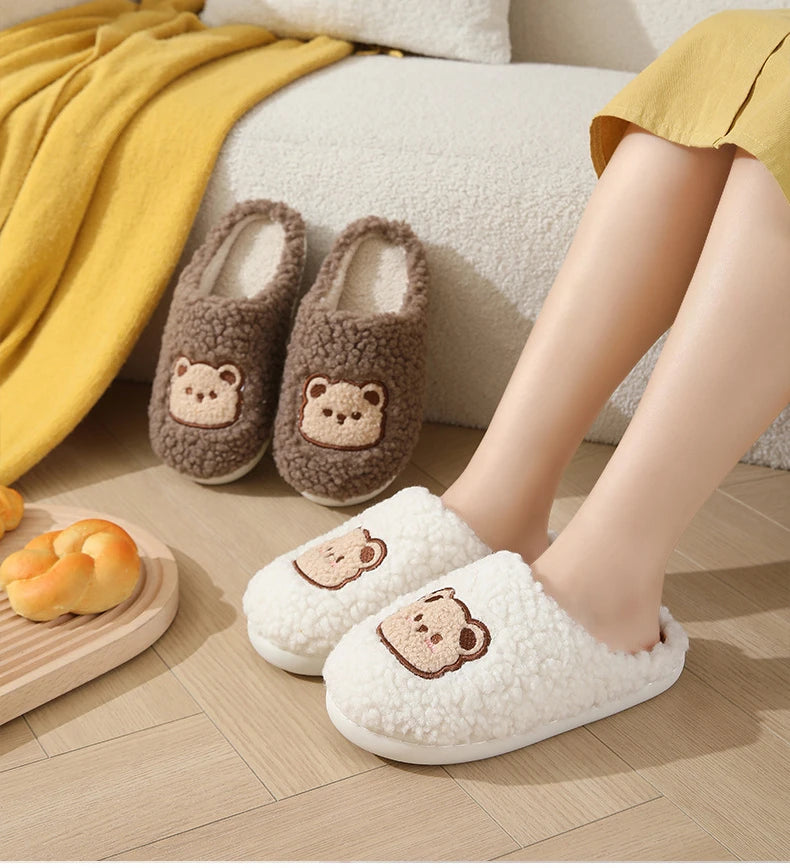 Men's Cartoon Bear Plush Slippers | Cozy Warm House Shoes